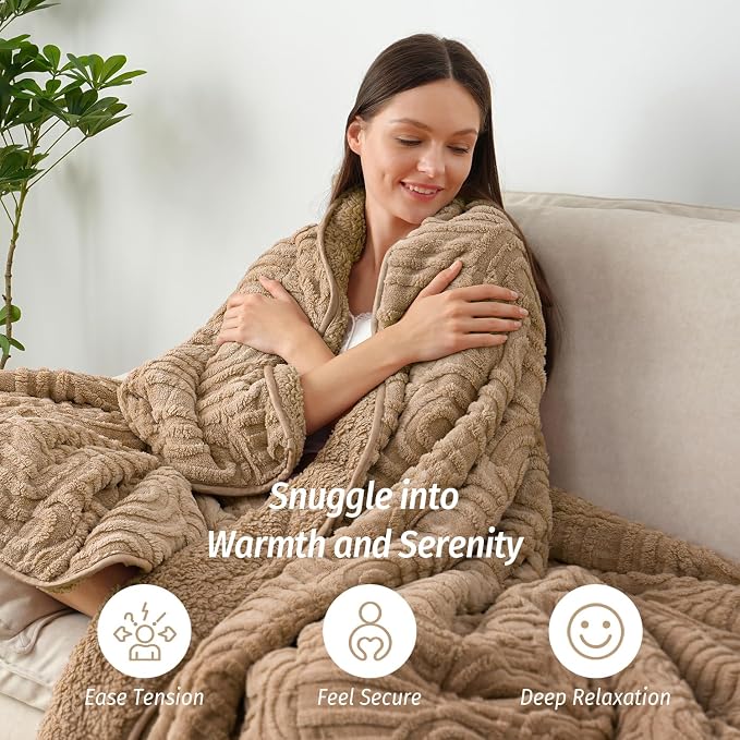 Wemore Jacquard Fleece Weighted Blanket Twin Size 48" x 72" 12lbs, Ultra Soft - Image 5