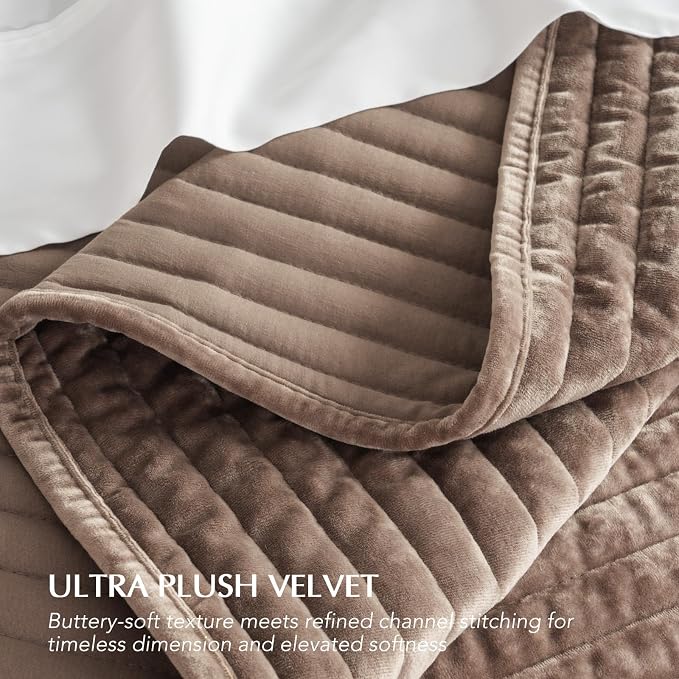 EVERGRACE Velvet Quilt Set Queen Size, Luxurious Soft Striped Channel Bedding - Image 5