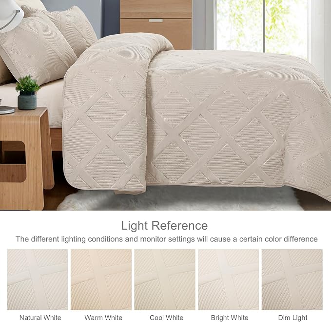 Exclusivo Mezcla Oversized King Quilt Set- Brich Beige Cal King Quilts Bedding - Image 3