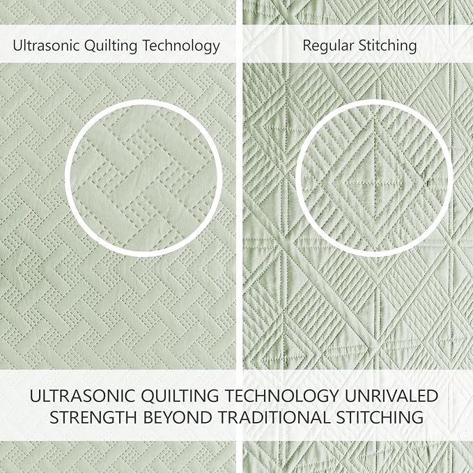 FLYMME Twin Quilt Set, Lightweight Sage Green Bedspreads, Basket Weave Pattern - Image 6