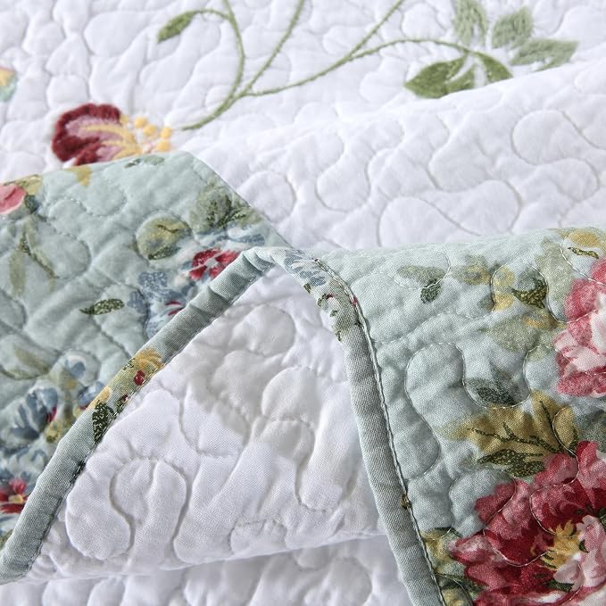 ROOMLIFE Quilt Set Queen Size 3D Floral Embroidery Pattern 3-Piece Cotton - Image 9