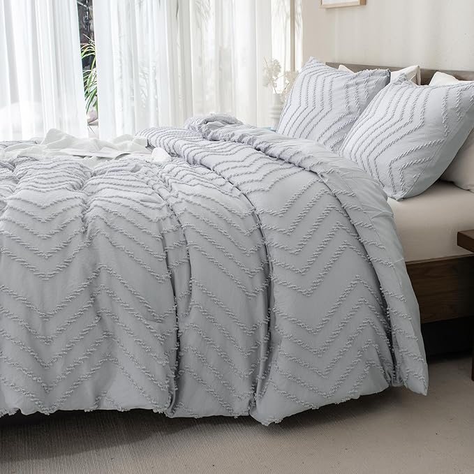 Andency Silver Grey Oversized Queen Comforter Set, Boho Soft Warm Bedding - Image 3