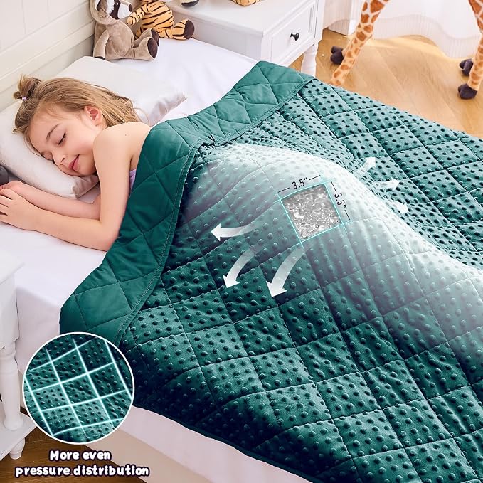 Green Weighted Blanket Kids 7lbs, Breathable Cooling Minky Heavy Throw Blanket - Image 3