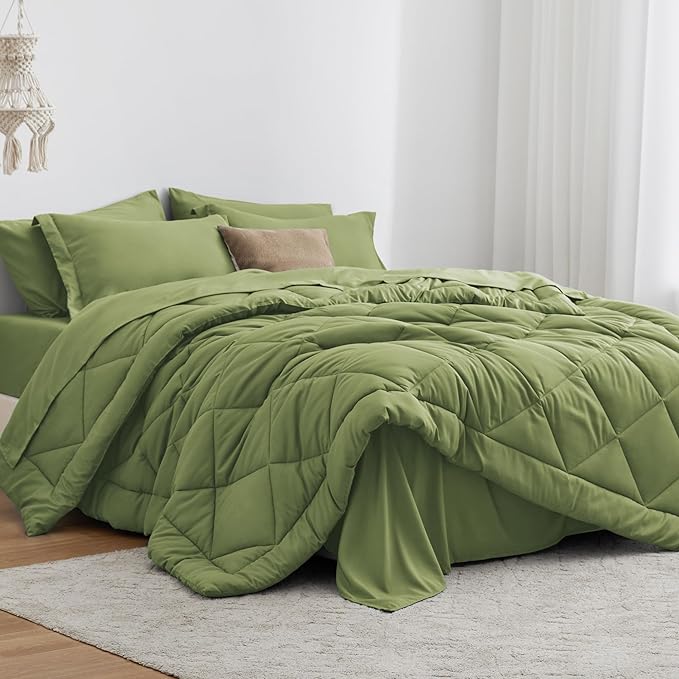 Love's cabin Twin XL Comforter Set Olive Green, 5 Pieces Twin XL Bed in a Bag by Lovescabin