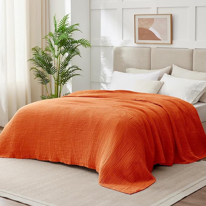 100% Cotton Muslin Blanket King 108" x 90", 6 Layers Breathable and Lightweight - Image 2