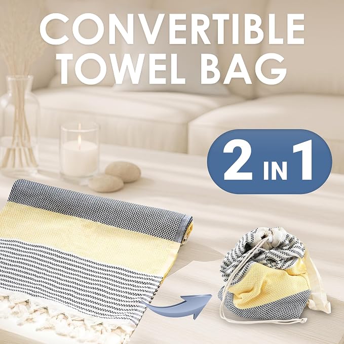 ATANI Turkish Beach Towel, Converts to a Bag, Oversized 100% Cotton Bath Towels - Image 2