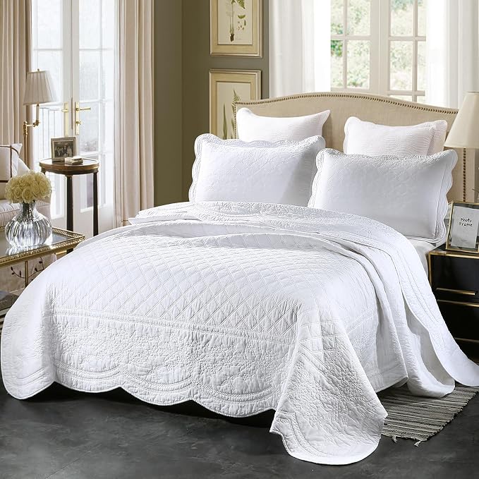 ROOMLIFE Quilt Set King Size 3D Floral Embroidery Pattern 3-Piece Cotton - Image 3
