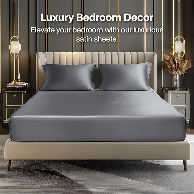 BEDELITE Satin Fitted Sheet and Pillowcases Set, Luxury Soft Similar to Silk - Image 2