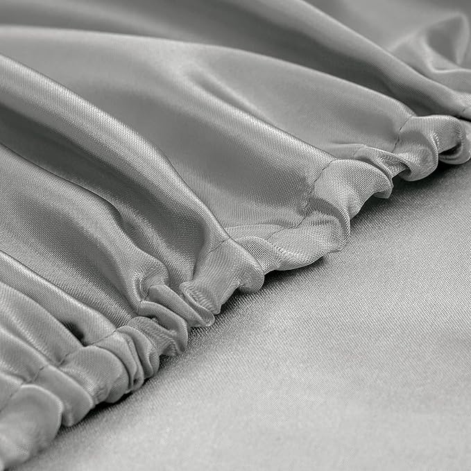 Homiest Luxury Light Grey Satin Fitted Twin Size Deep Pocket Bed Sheet - Image 4