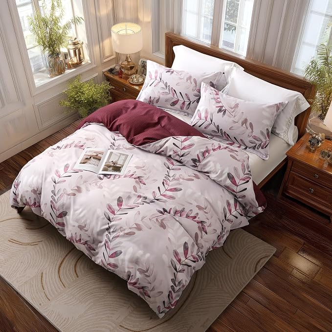 OAITE Duvet Cover Twin Size, Reversible Flower Pink Duvet Cover Set - Image 3