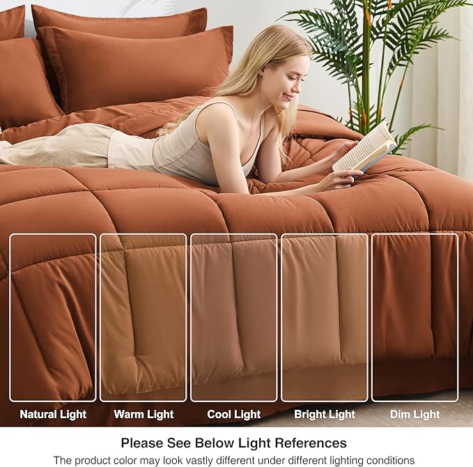 Love's cabin Queen Comforter Set Burnt Orange, 7 Pieces Queen Bed in a Bag - Image 7