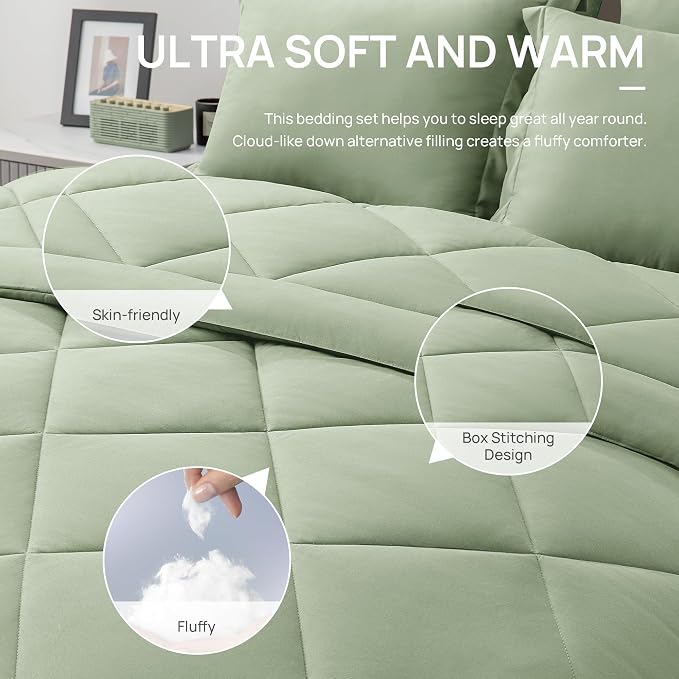 Love's cabin Full Comforter Set Sage, 7 Pieces Full Bed in a Bag, All Season - Image 5