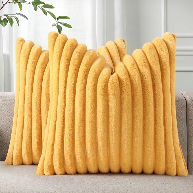 Pallene Faux Fur Plush Throw Pillow Covers 26x26 Set of 2, Luxury Soft Fluffy by PALLENE