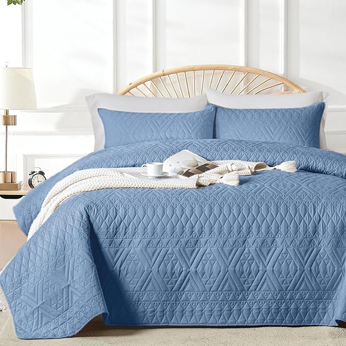 akkialla Full/Queen Quilt Set, Boho Style in a Solid Color, Bluish Grey by akkialla