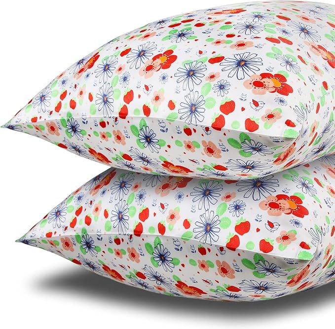MANSPHIL Red White Cute Flowers Silk Pillowcase Standard Size, 22 Momme 100% by MANSPHIL