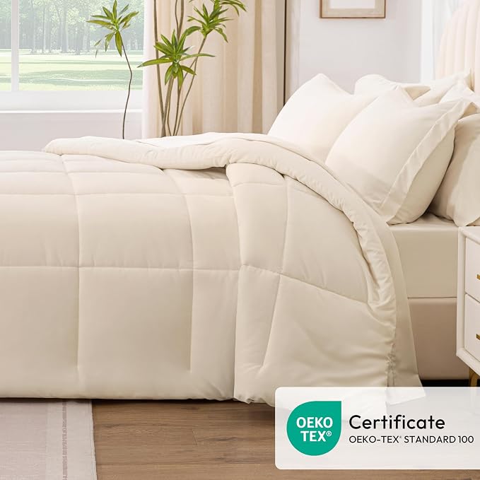 Love's cabin Full Comforter Set Beige, 7 Pieces Full Bed in a Bag, All Season - Image 5