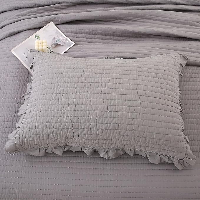ROOMLIFE Quilt Set Full Size 3D Floral Embroidery Pattern 3-Piece Cotton - Image 5