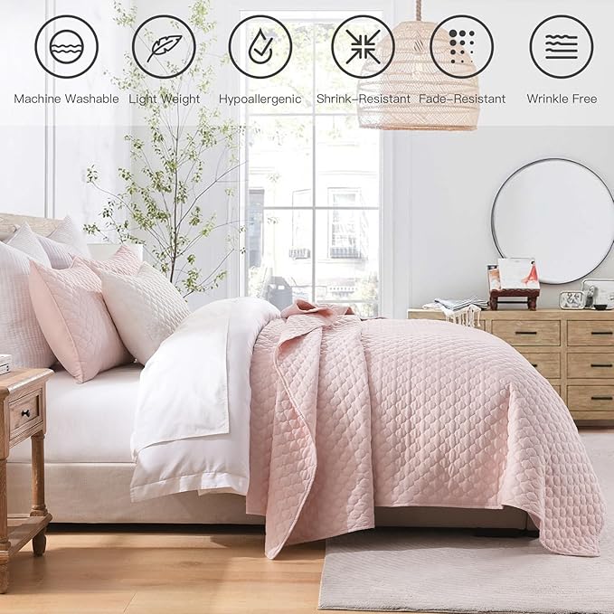 HORIMOTE HOME Quilt Queen Size Light Pink, Lightweight Quilts - Image 2