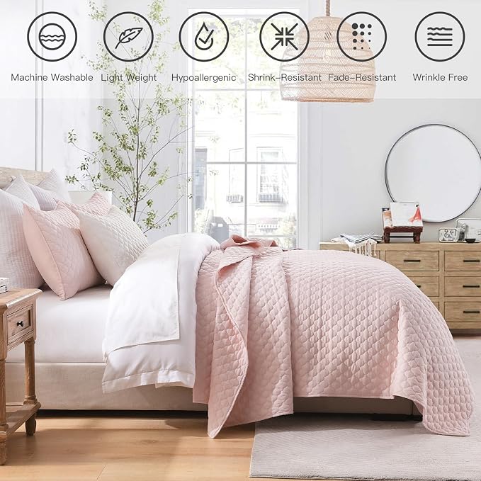 HORIMOTE HOME Quilt Twin Size Light Pink, Lightweight Quilt - Image 2