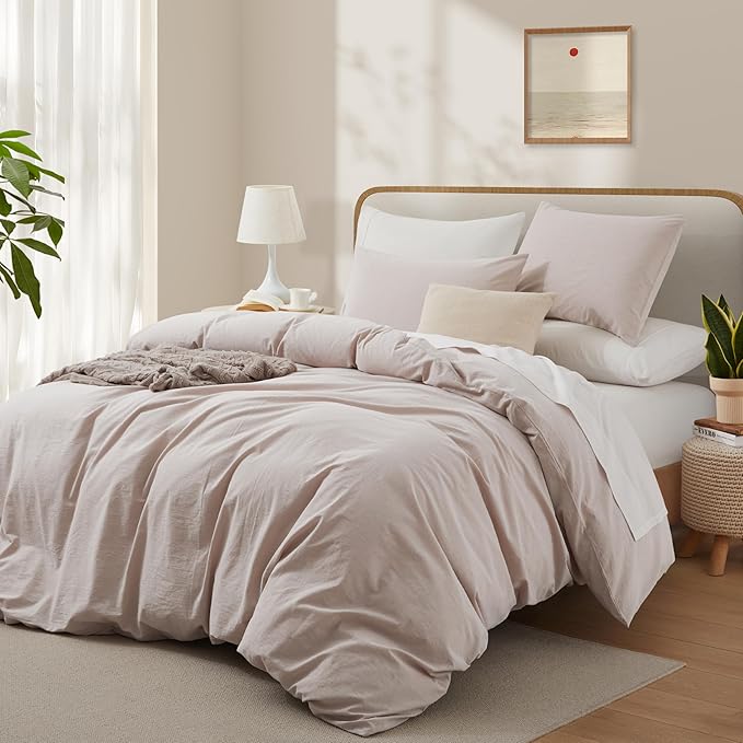 Linen Light Grey Duvet Cover Full Size, 100% Washed Cotton Linen Like Bedding - Image 2