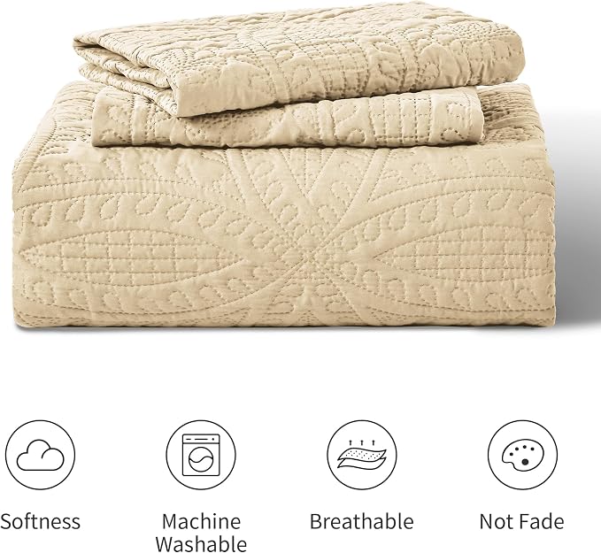 Love's cabin King Size Quilt Set Camel Bedspreads - Image 7