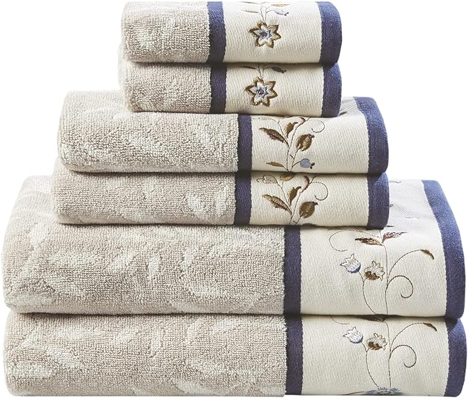 Madison Park Serene 100% Cotton Bath Towel Set Luxurious Floral Decorative by MADISONPARK