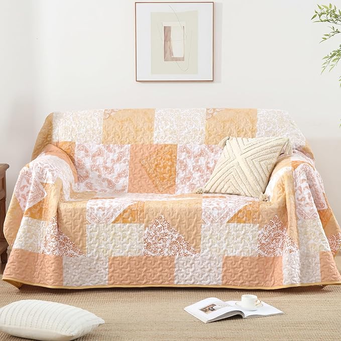 Mybedsoul Yellow Patchwork Quilts Queen Size, Soft Paisley Floral Queen - Image 6