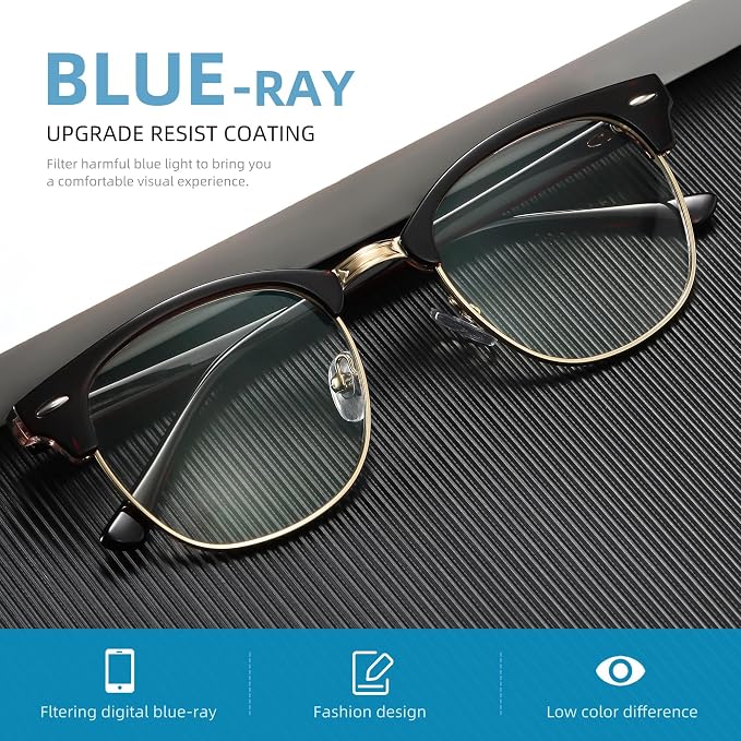 Blue Light Blocking Glasses Vintage Half Frame UV Clear Lens Anti Eyestrain - Image 4