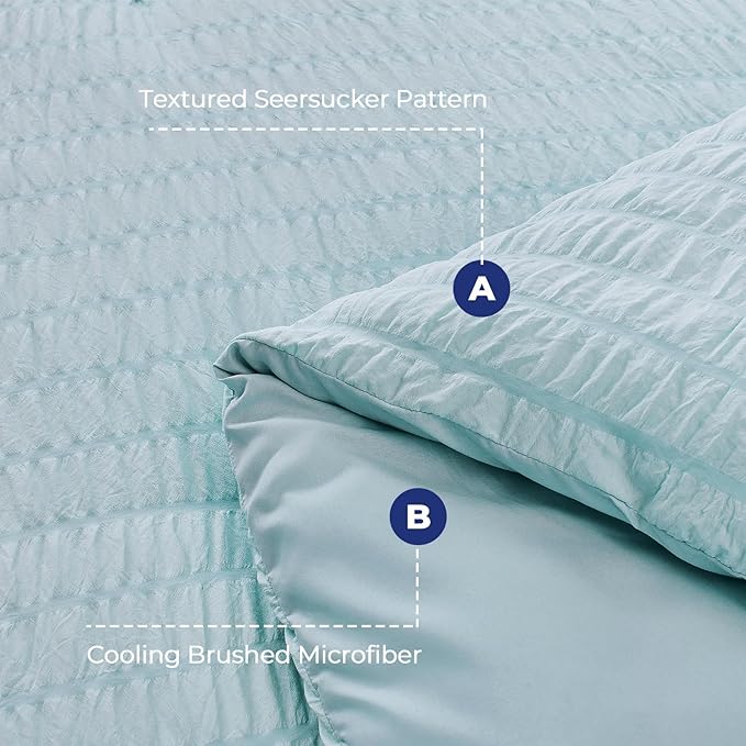HYMOKEGE Lake Blue Full Size Comforter Sets Seersucker 7 Pieces, All Season - Image 4