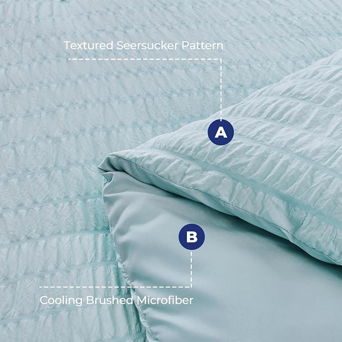 HYMOKEGE Lake Blue Twin Comforter Set Seersucker 5 Pieces, All Season Luxury - Image 4