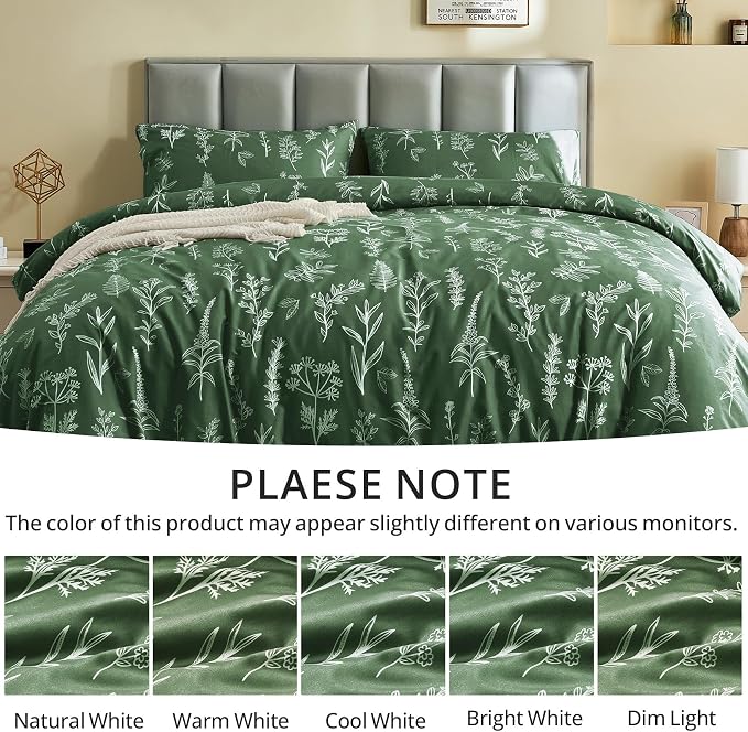 MUXHOMO Duvet Cover Queen Size, Reversible Floral Dark Green Duvet Cover Set - Image 4