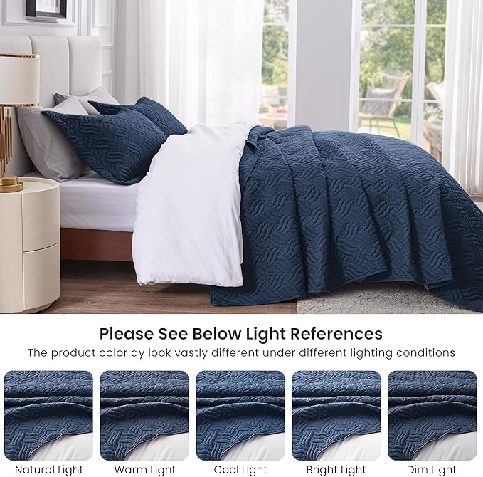 Love's cabin Twin Quilt Set Navy Blue Bedspreads - Image 5