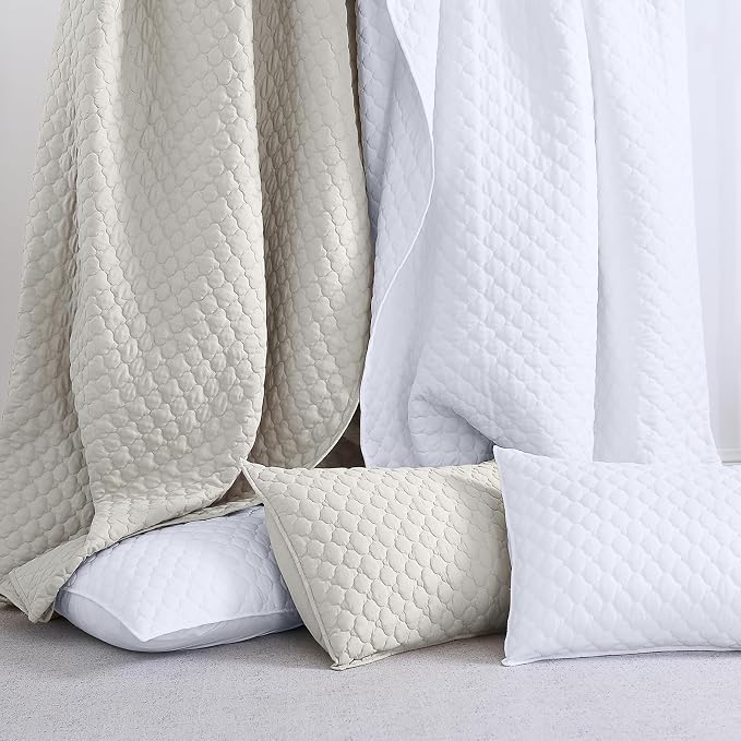 HORIMOTE HOME Quilt Set Queen Size Beige Bedspread, Modern Style Quilted Clouds - Image 6
