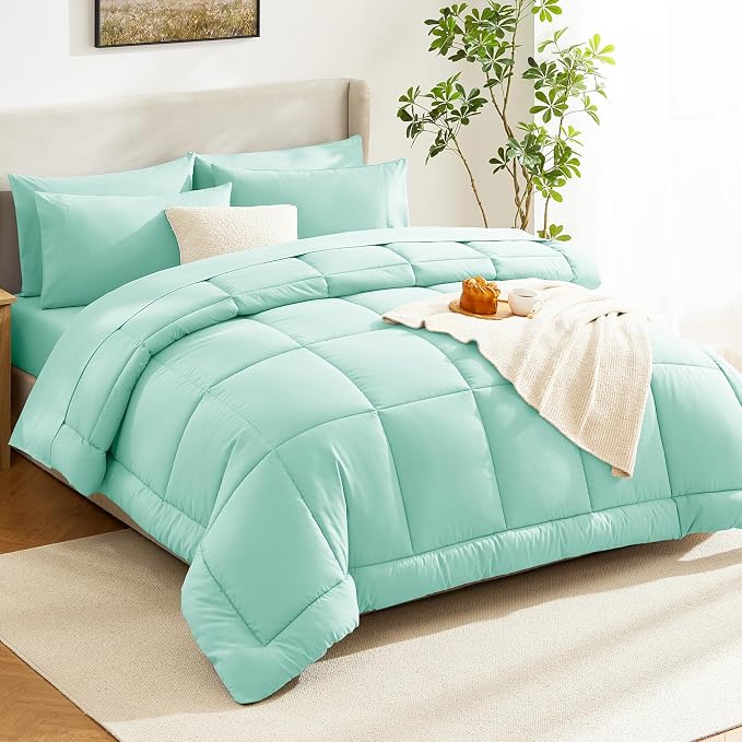 CozyLux Full Size Comforter Sets Mint Green, 7 Pieces Bed in a Bag, All Season - Image 8