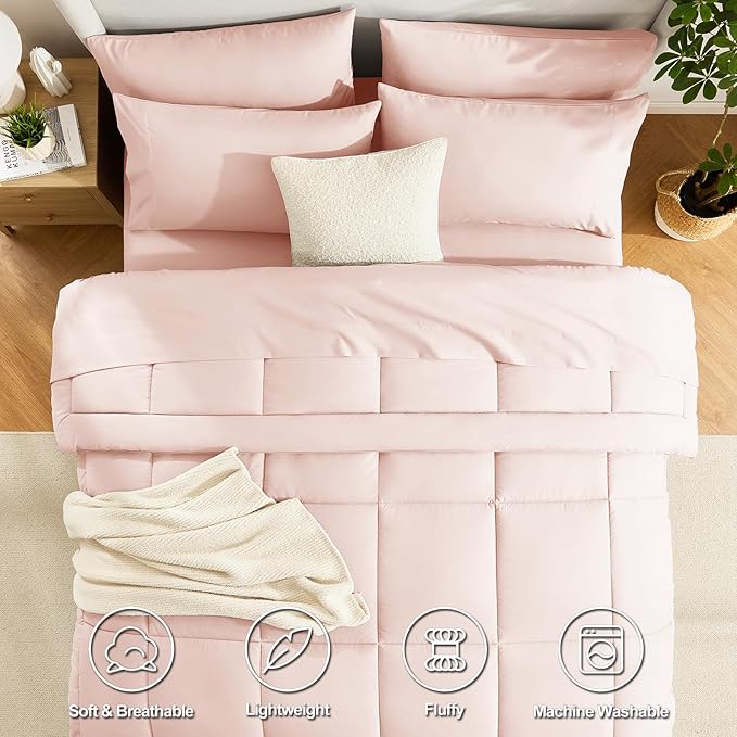 CozyLux Twin XL Comforter Set Blush Pink, 5 Pieces Twin Extra Long Bed in a Bag - Image 2