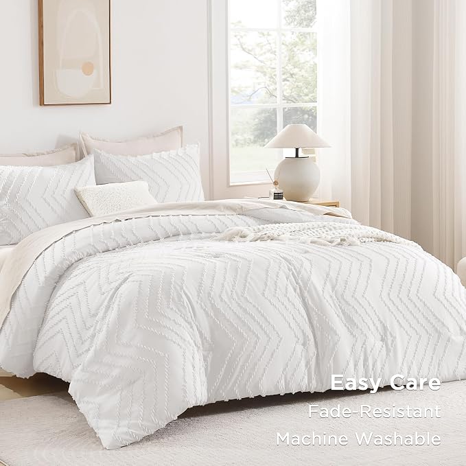 Andency White Comforter Queen, Boho Soft Fluffy Warm Lightweight Bedding - Image 3