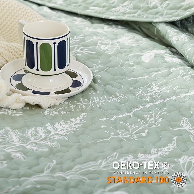 JANZAA Twin Quilt Sage Green Quilt Bed Spread Boho Quilt - Image 2