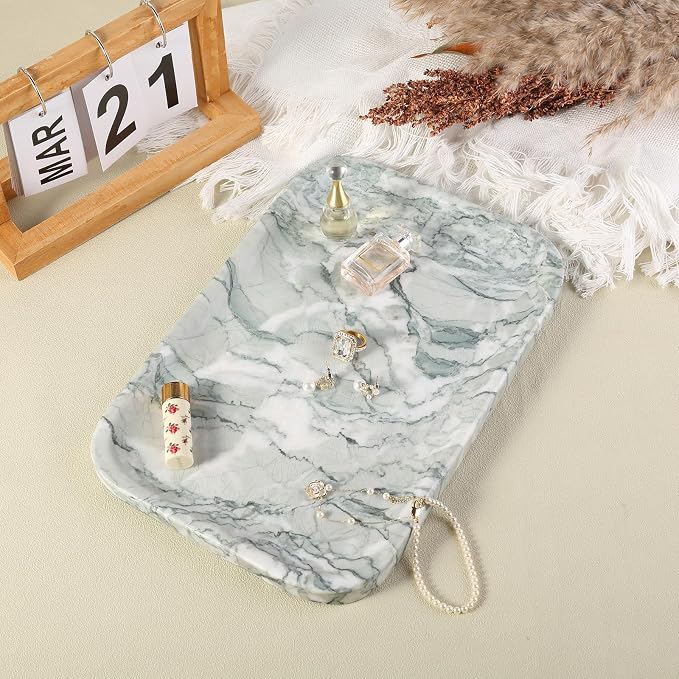 Karibiber Vanity Tray, Marble Bathroom Tray Countertop, Decorative Dresser - Image 6