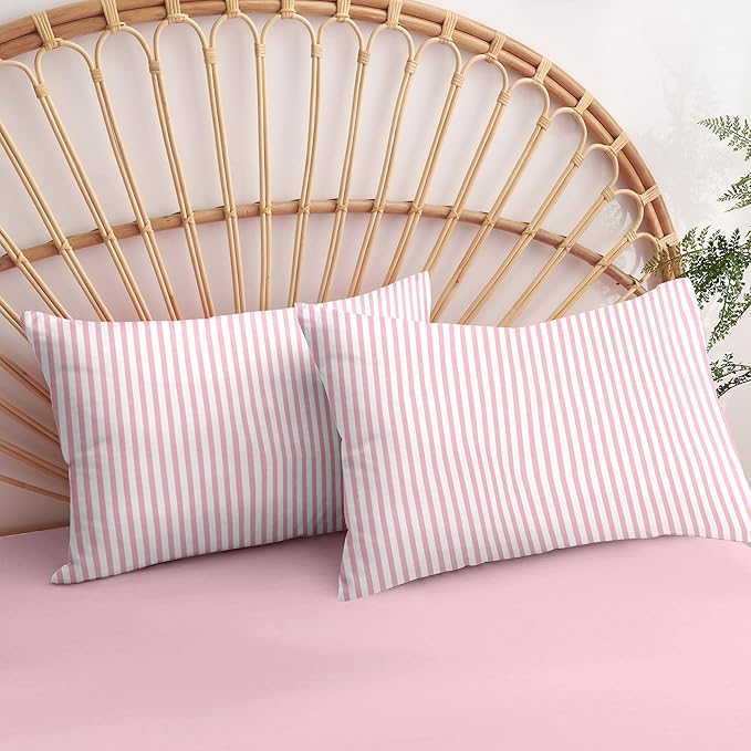 Nayoroom Pink Striped Duvet Cover Twin Size White Stripe Duvet Cover Dorm - Image 6