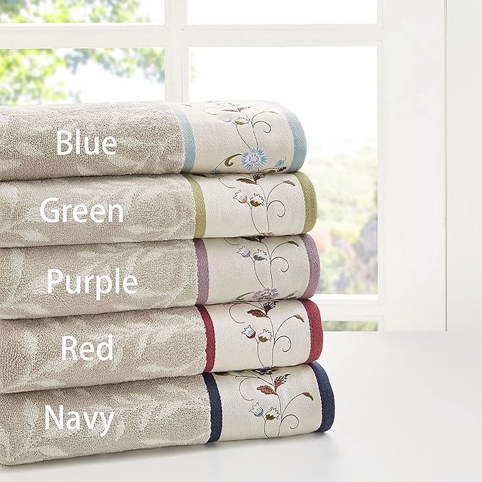 Madison Park Serene 100% Cotton Bath Towel Set Luxurious Floral Decorative - Image 8