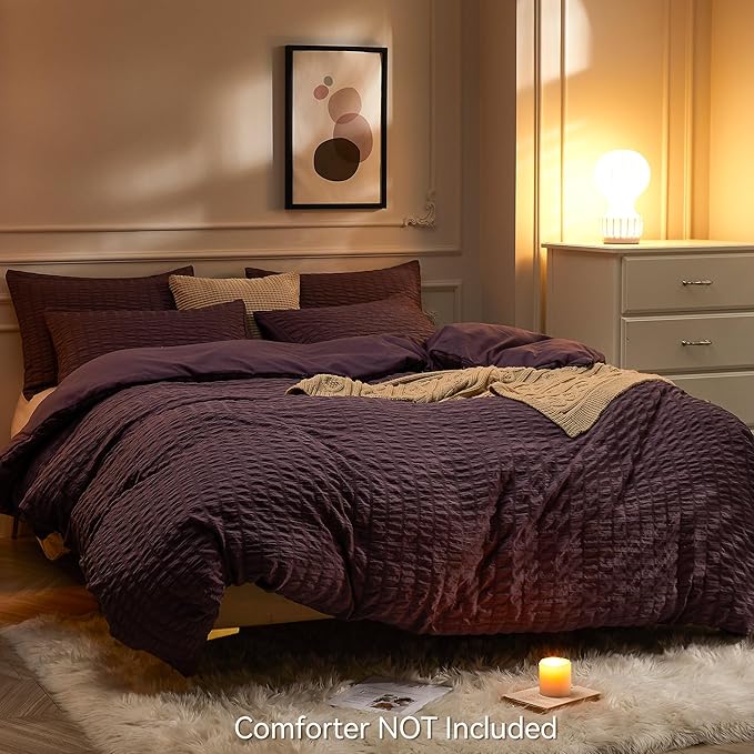 JELLYMONI Purple Duvet Cover Full Size, Soft Breathable Seersucker Duvet Cover - Image 3