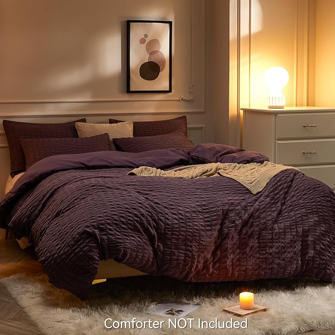 JELLYMONI Purple Duvet Cover Twin Size, Soft Breathable Seersucker Duvet Cover - Image 3
