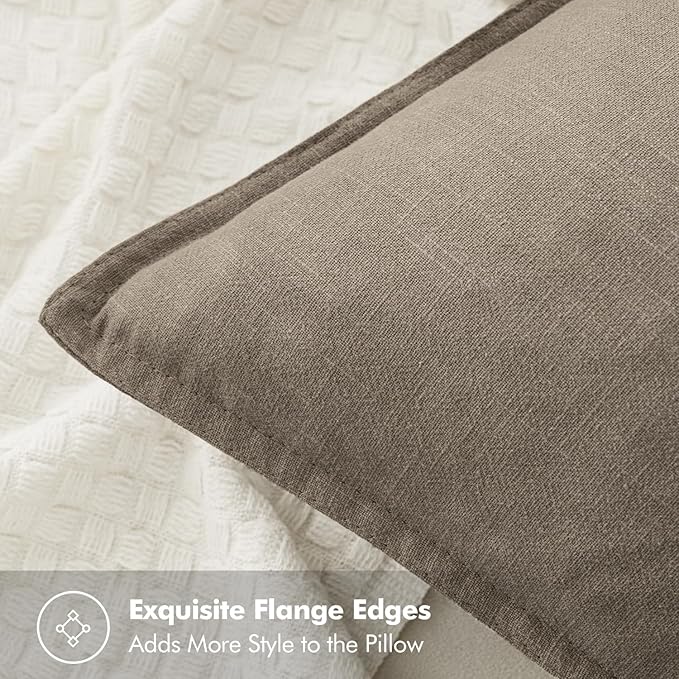 MIULEE Decorative Linen Pillow Covers 20x20 Inch Tan TaupeBoho Farmhouse - Image 2