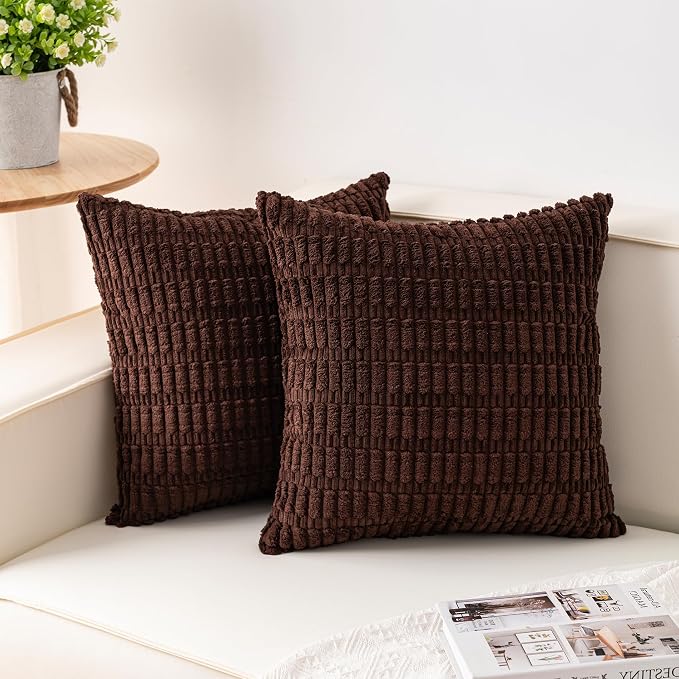 Aegero Pack of 2 Corduroy Decorative Throw Pillow Covers 18x18 InchSoft Boho by Unknown