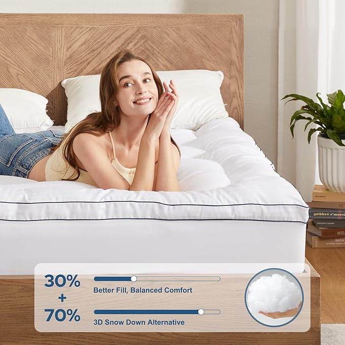 BEDLORE Queen Mattress Topper, Thick Pillow Top Bed Cover - Image 2