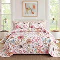 Yiran Pink Floral Quilts Queen Size, Sunflower Botanical Bedspread Bedding Set by Yiran