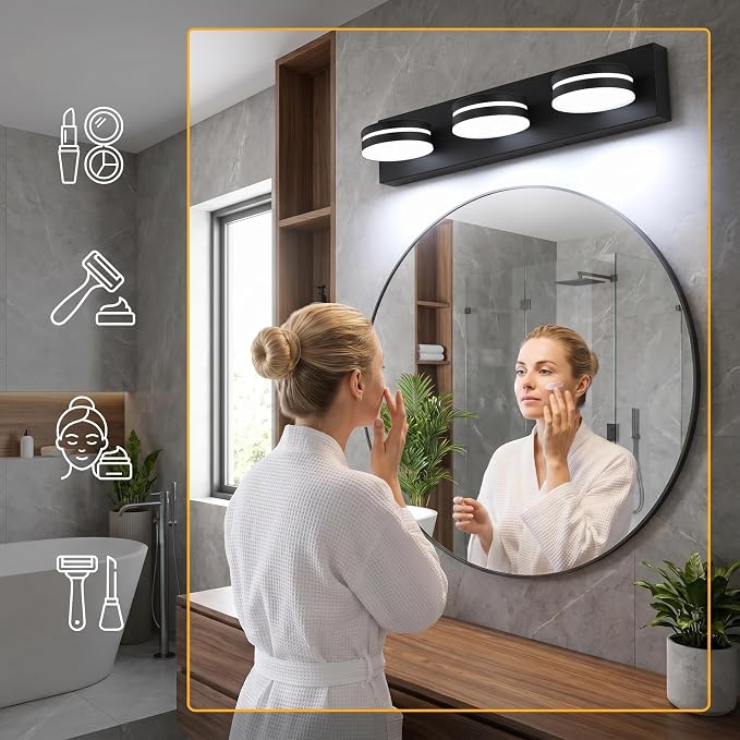 3-Light Bathroom Vanity Light Over Mirror, Matte Black LED Vanity Lighting - Image 2