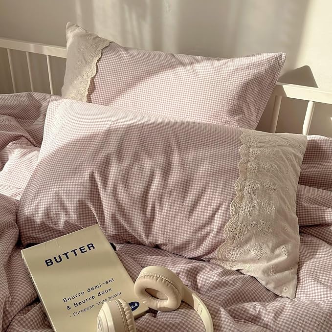 mixinni Purple White Gingham Duvet Cover King Size - Image 7