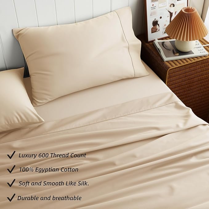 Cotton Flat Sheets Only, 600 TC 100% Cotton Flat Sheet Top Sheet Only, Twin - Image 2