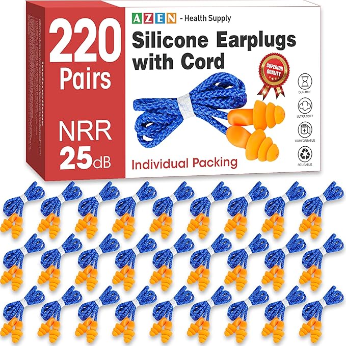AZEN 220 Pairs Silicone Ear Plugs, Reusable Earplugs by AZEN